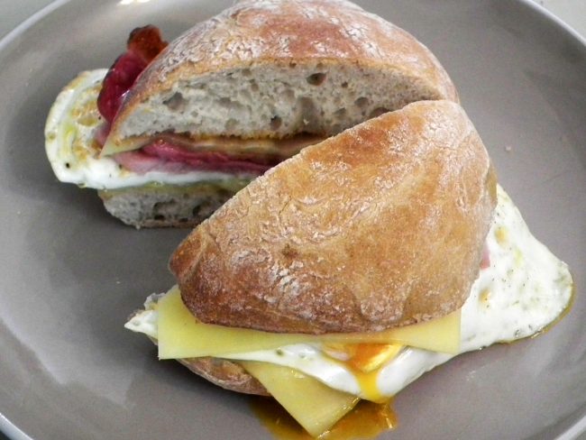 the-harlequin-ciabatta-sandwich Bacon, egg and cheese ciabatta